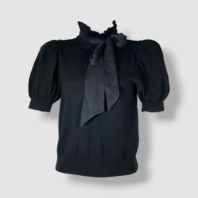 Suéter Alice + Olivia Para Mujer Negro Lana Volantes Cuello Atado Persecución Talla S Foto 1 de 4