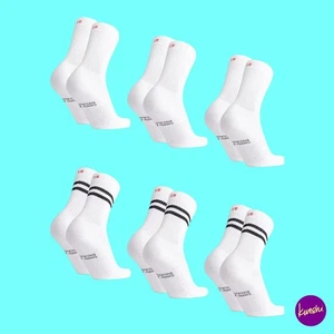DANISH ENDURANCE Unisex Tennis Crew Socks, Striped Sports, White 6 Pack, UK 9-12 - Picture 1 of 5