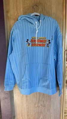 Disney Runaway Railway Light Blue Striped Hoodie with Mickey Mouse XXL NWT - Image 1 of 3