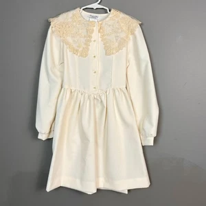 Christian Dior Jeunesse Dress Girl's Size 8 Cream Lace Collar Button Front VTG - Picture 1 of 13