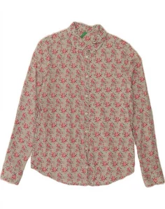 BENETTON Womens Shirt UK 10 Small Grey Floral Cotton DC11 - Picture 1 of 3