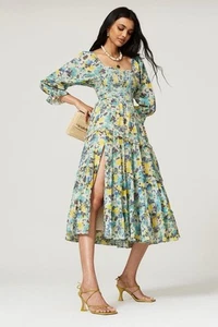 EUC Loveshackfancy Green Capri Smocked Midi Dress Size M - Picture 1 of 2