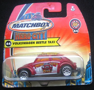 Matchbox 2002 Mattel VW Käfer Beetle #44 Taxi Hero City Weinrot  OVP  - Bild 1 von 3