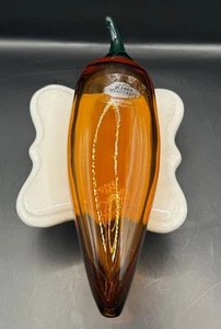 Blenko Vetro Htf Non Catalogo Topazio Pepe Con Stelo Smeraldo - Foto 1 di 4