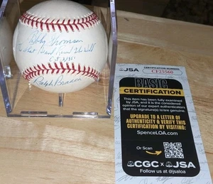 Bobby Thomson Ralph Branca Shot Heard Round the World Signed Rawlings Ball JSA - Picture 1 of 8