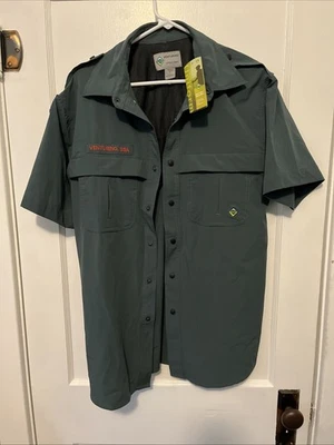 Venturing BSA Uniform Shirt Mens Small Green Nylon Short Sleeve UPF 40 Quick Dry - Image 1 of 4