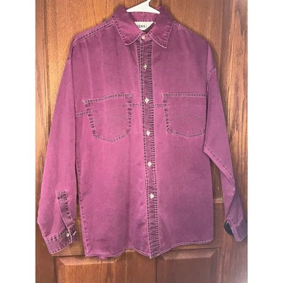 Camisa De Colección Años 90 Gitano Para Hombres Borgoña Algodón Lavado Manga Larga Abotonada Pequeña Foto 1 de 4
