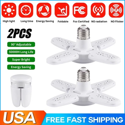 💡2PCS LED Garage Light Bulb Deformable Ceiling Fixture Lights E27 Workshop Lamp - Image 1 of 4