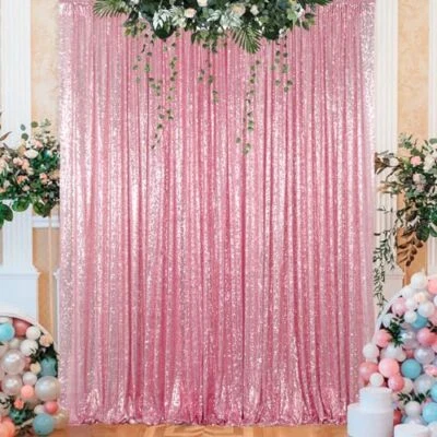 Cortinas de lentejuelas de oro rosa telón de fondo de lentejuelas 4x8 pies cortinas transparentes paneles boda... Foto 1 de 4