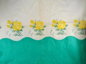 Border Print Fabric Yellow Roses Green Edge Cotton 44in x 37in Vintage As Is - Picture 1 of 9