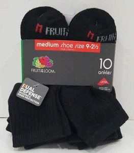 Fruit of the Loom Boys Durable Ankle Socks, 10 Pack, Black Size 9-2.5 - Picture 1 of 4