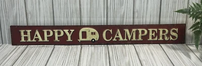 Rustic Vintage HAPPY CAMPERS Tin Sign Trailer RV Camping Cabin Lodge  Decor U104 - Image 1 of 4