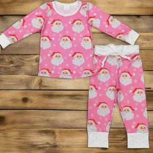 Girls Pink Santa Christmas Pajamas, Pink Christmas Pajamas, BAMBOO PAJAMAS for - Picture 1 of 8