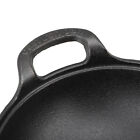 (25cm)Cast Iron Wok With 2 Handle Wooden Lid Frying Pan With Flat Base Uncoat