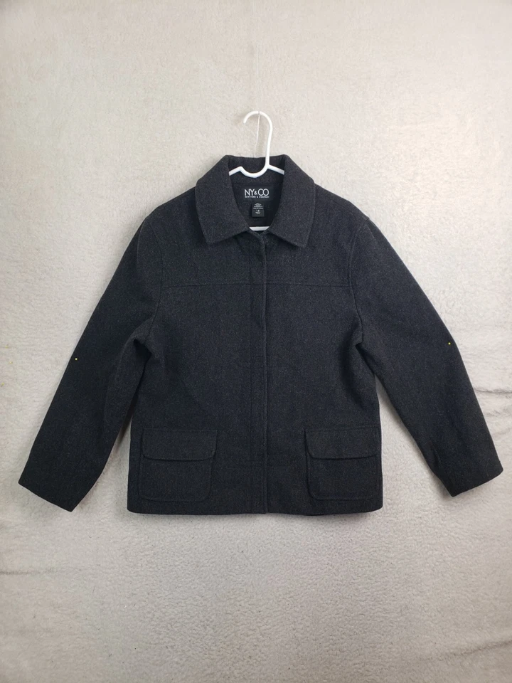 New York Company Women Jacket 14 Black Wool Blend Zip Up Collar Casual Blazer - Image 1 of 4