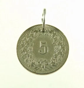 Vintage 1963 Lucky Swiss 5 Rappen Helvetia Schweiz Münze Anhänger Charm - Bild 1 von 8