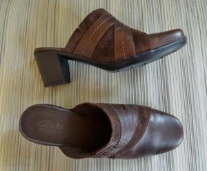 Clarks Brown Leather Comfort Mules Slip on Bendables Size 7.5 M US, Excellent ! - Picture 1 of 9