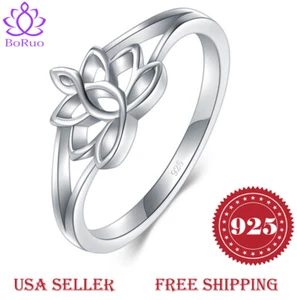 BORUO 925 Sterling Silver Ring Lotus Flower Yoga Comfort Fit Wedding Band 4-12 - Picture 1 of 3