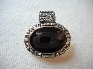 Sterling Silver Marcasite Black Onyx Pendant 180009 - Picture 1 of 9