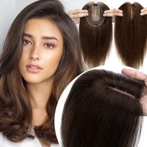 CLEARANCE Virgin Remy Human Hair Topper Toupee Hairpiece Women Clip In Silk Base - Picture 1 of 43