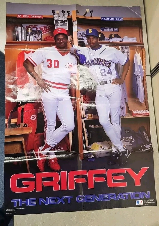 Ken Griffey Jr & Sr NEXT GENERATION Mariners/Reds 1989 COSTACOS 24 x 35 POSTER.  - Image 1 of 4