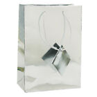 Glossy Paper Metallic Silver Gift Tote Bag Rope Handle 20 Pack 4.75"x2.5"x6.75"