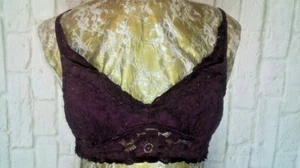 Small AERIE Wine RACERBACK Pullover PADDED PUSH UP Dark Purple LONGLINE LACE Bra - Picture 1 of 10