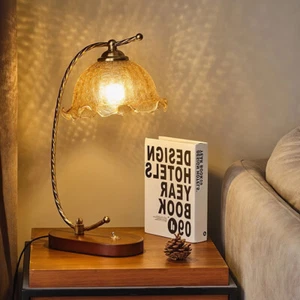 Vintage Glass Flower Shade Table Lamp Desk Bedside Lamp Night Lights Home Decor - Picture 1 of 50