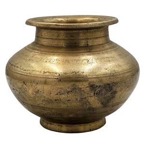Traditional Tibetan Nepal Antique Brass Metal Water Pot Lota Old Offering Vessel - Picture 1 of 5