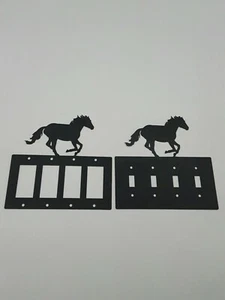 Horse Mustang Black Quadruplet Switch Toggle Plates Country Western Cabin - Picture 1 of 11