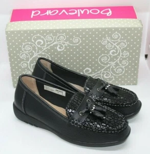 Zapatos sin cordones Boulevard anchos para mujer de cuero negro con borlas con joyas Reino Unido 6 Eur 39 BN - Imagen 1 de 2