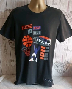 Adidas x Paris Mens L SLIM FIT Basket Ball De Rue Streetball Theme Black T-Shirt - Picture 1 of 9