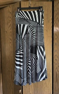 Lapis Pull-on Midi Skirt Black White Abstract Print Women's M Pre-owned EUC - Picture 1 of 7