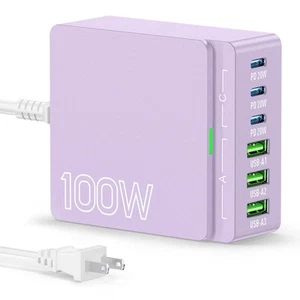 USB C Charger Block Charging Station: 100W 6 Port GaN Fast Charging Brick Hub... - Picture 1 of 7