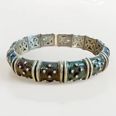 Brazalete Brazalete Esterlina Grueso Verde Esmeralda Oscuro Hecho por Diseñador De Colección Años 90 Foto 1 de 4