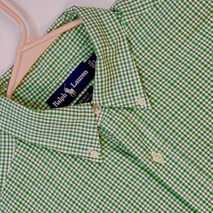 ⭐Ralph Lauren Men's L Green & Blue Gingham Soft Poplin Shirt ~ Excellent - Picture 1 of 9