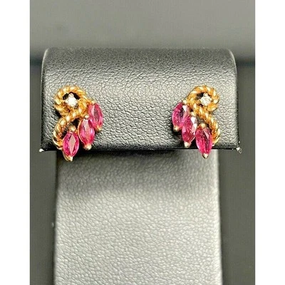 PENDIENTES CIELO ORO AMARILLO 14K TOPACIO ROSA Y DIAMANTES Foto 1 de 4