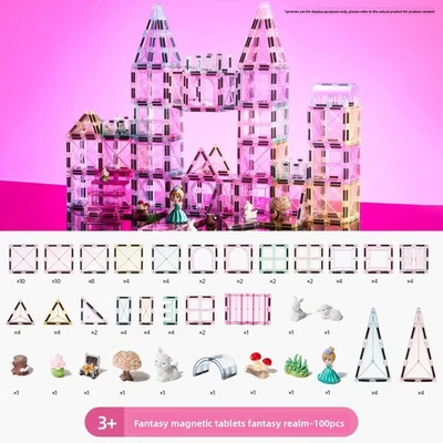 100PC Magnet Tiles Mag-Genius Magnetic Building Blocks SET Toys For Kids GIFT - Image 1 of 4