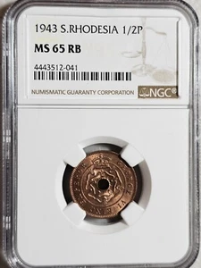 Southern Rhodesia 1/2 Penny 1943 NGC MS 65 RB - Picture 1 of 2