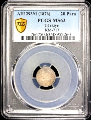 AH 1293 Year 1 Turkey 20 Para, PCGS MS 63, KM-717, Scarce Type, 1876 - Image 1 of 2
