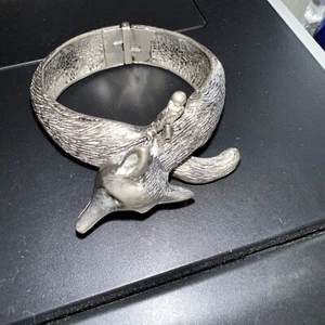 Vtg Castlecliff SILVERPLATED FOX Clamper Cuff BRACELET 6.5 To 7”. Excellent - Picture 1 of 9