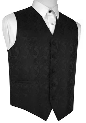 MEN'S BLACK PAISLEY FORMAL DRESS TUXEDO VEST. WEDDING, PROM, HOMECOMING - Image 1 of 4