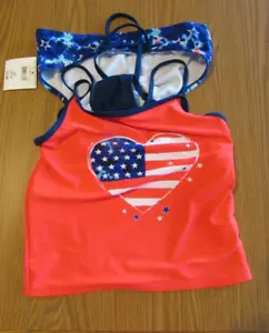 New! 3 Piece OP Girls Swimsuit Red, White & Blue Size Large (10-12) NWT!!! - Picture 1 of 4