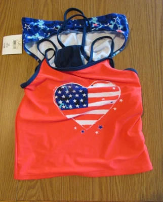 ¡Nuevo! Traje de baño 3 piezas OP niñas rojo, blanco y azul talla grande (10-12) ¡¡NUEVO CON ETIQUETAS!!! Foto 1 de 4