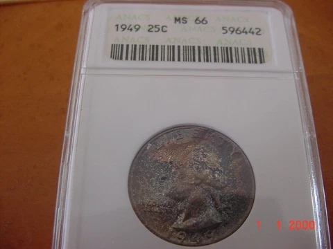 1949 Washington Quarter from Original Mint Set ANACS Certified Cover