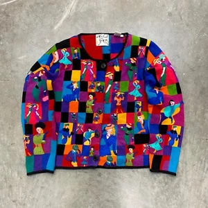 Cárdigan de Colección Años 90 Michael Simon Nueva York Abstracto Tejido Bordado Moda - Imagen 1 de 4