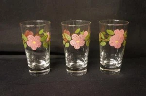 3 Franciscan Desert Rose England Embossed Brown Stems Juice 9oz Glasses 5" Tall - Picture 1 of 1