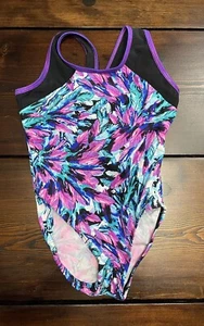 Girl’s One Piece Swimsuit Size 6 / 7 Purple Blue Black - Picture 1 of 3