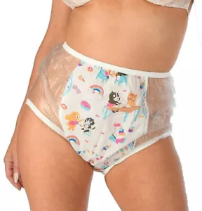 A B Nursery Party Print Pants Delicately Light PVC Plastic Knickers XL 36-40" - Picture 1 of 2