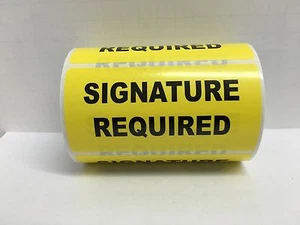 Yellow SIGNATURE REQUIRED Special Instructions Labels (3" x 5", 250/Roll) - Picture 1 of 3